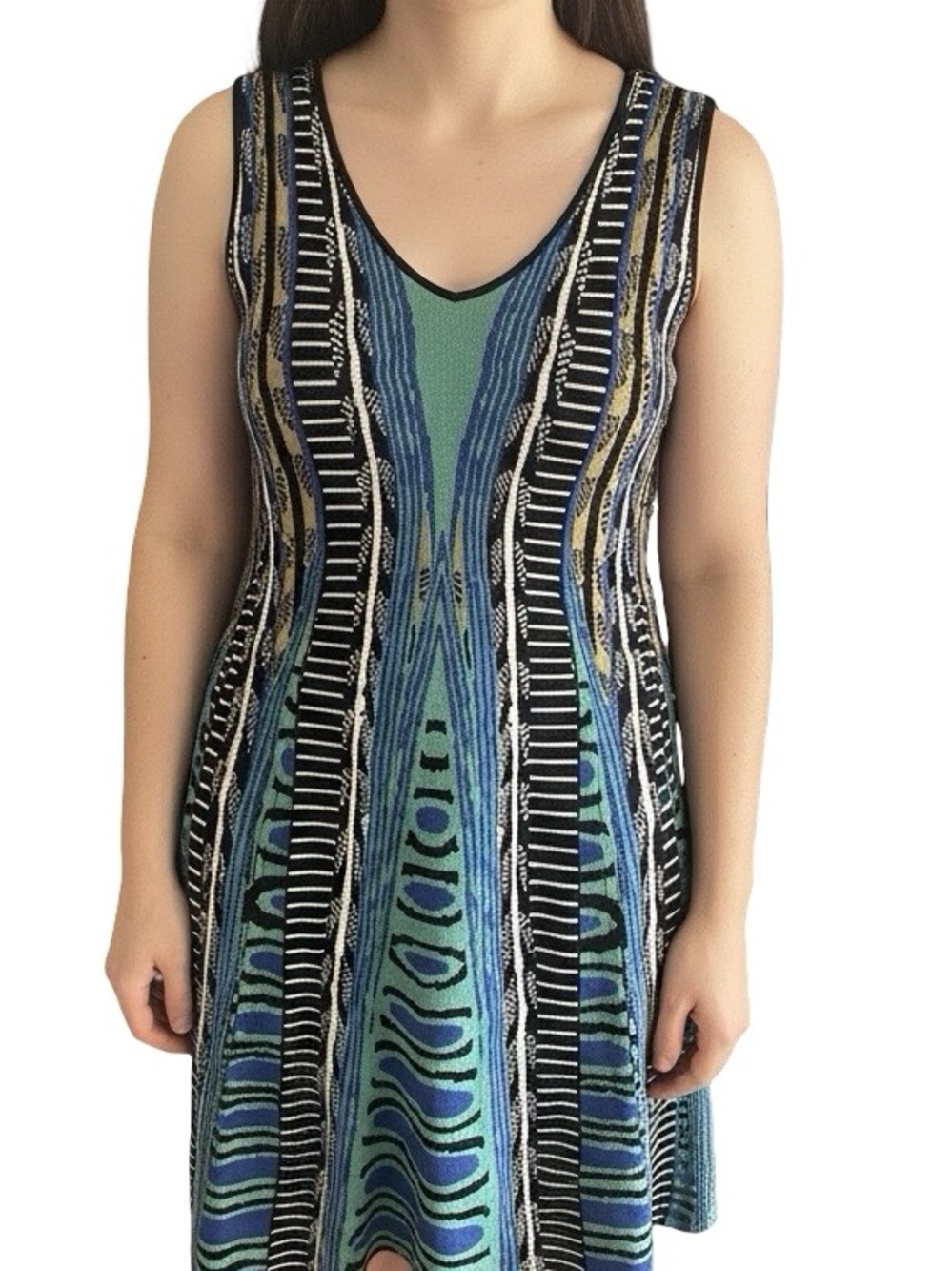 NIC+ZOE Multicolor Patterned Sleeveless Knit Tank - Blue, Green, Black